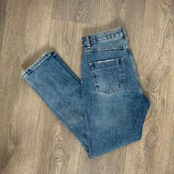 Superdown Revolve Angie Girlfriend Jeans Straight Leg Wash Blue High rise 25 - Picture 3 of 15